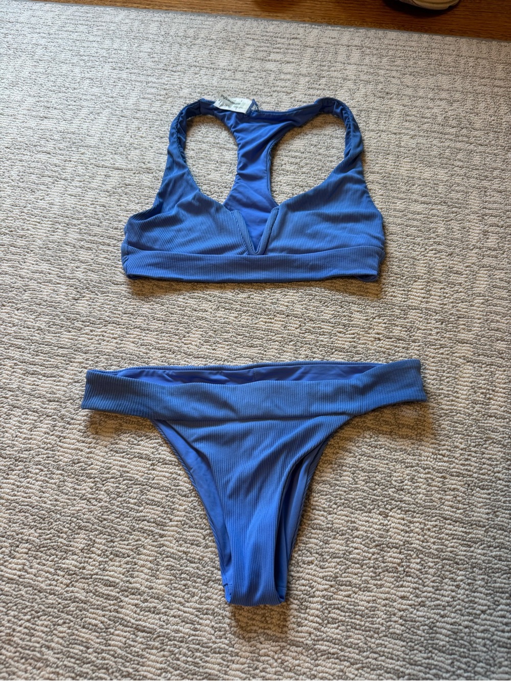 Summerful Ribbed Blue V-Neck Racerback Bikini Set Size Medium